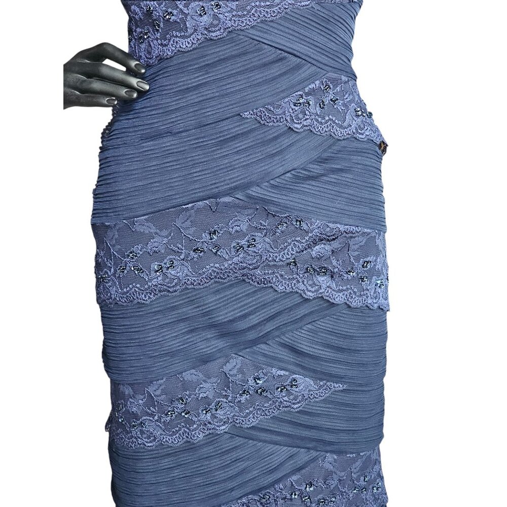 Navy Lace Tiered V-Neck Cap Sleeve Cocktail Dress - NWT - Marina - Picture 8 of 11